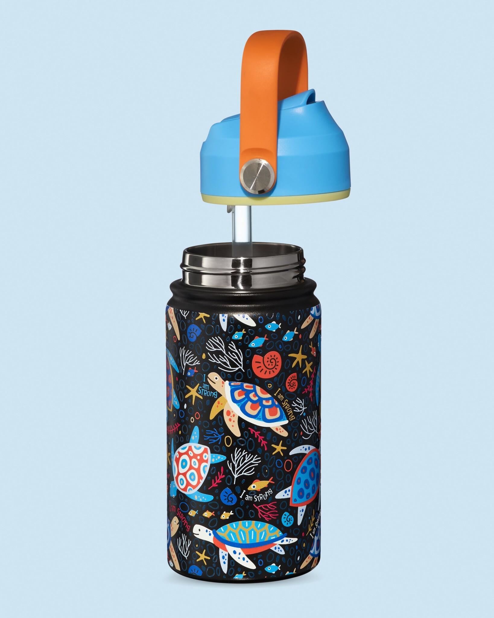 Inkaara Bouteille d'eau isotherme pour enfants 12oz. - Tortue "I am strong"