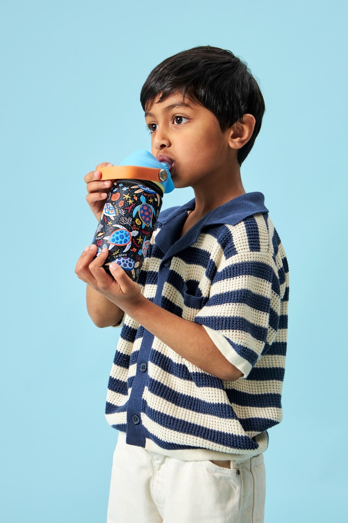 Inkaara Bouteille d'eau isotherme pour enfants 12oz. - Tortue "I am strong"