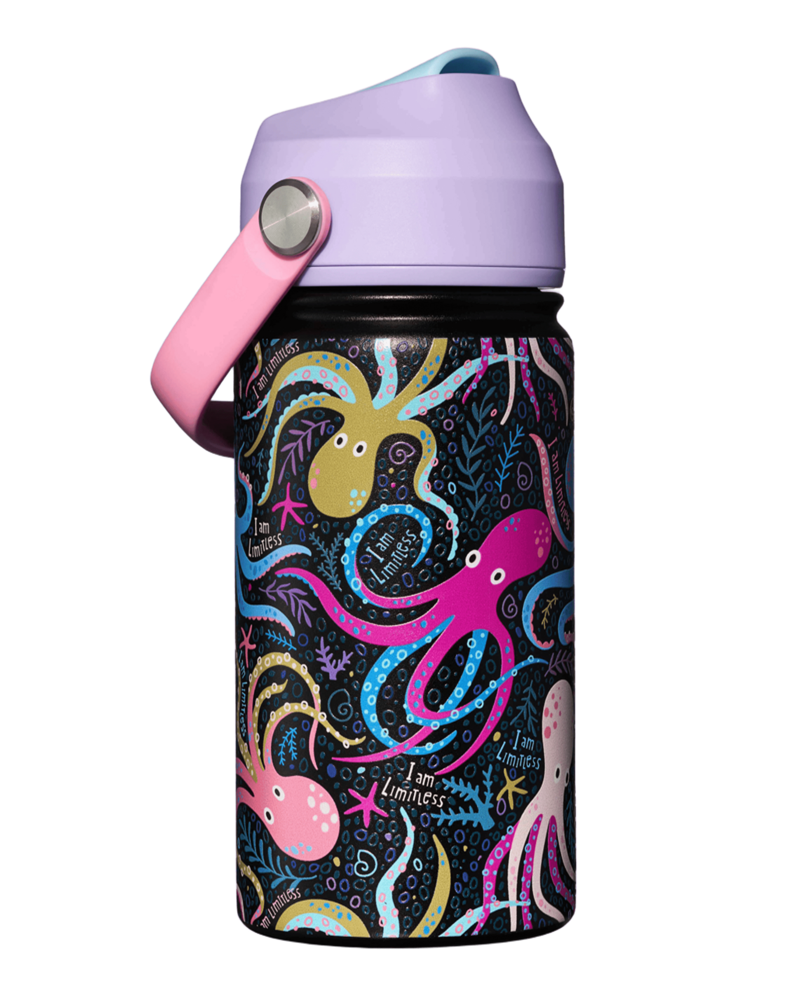 Inkaara Bouteille d'eau isotherme pour enfants 12oz. - Pieuvre "I am limitless"