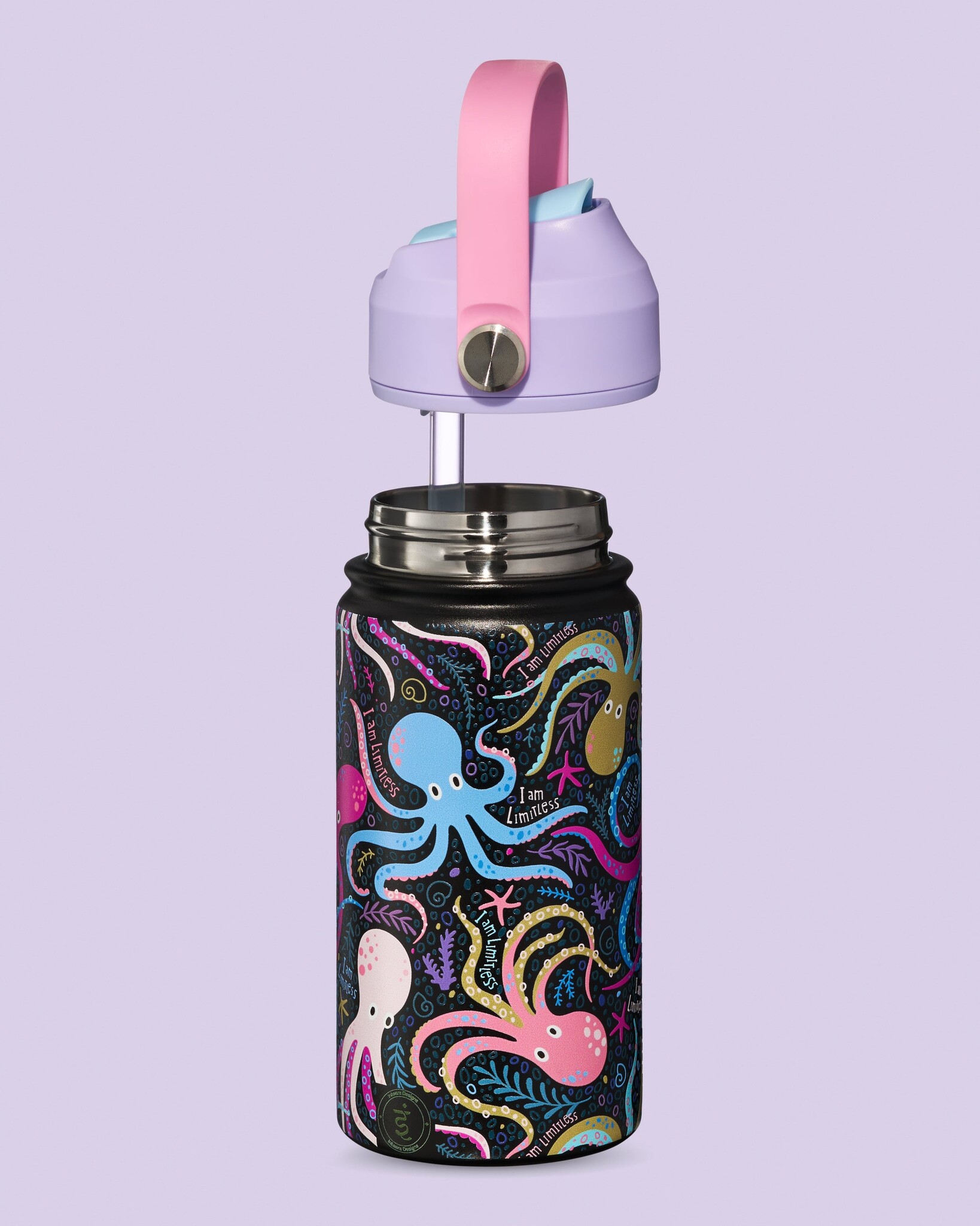 Inkaara Bouteille d'eau isotherme pour enfants 12oz. - Pieuvre "I am limitless"