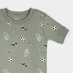 Petit Lem Soccer Print on Olive Short-Sleeved PJ Set