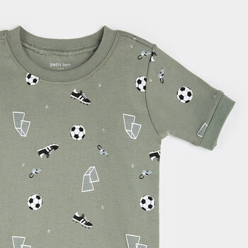 Petit Lem Soccer Print on Olive Short-Sleeved PJ Set
