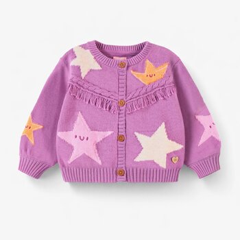 Souris Mini Cardigan mauve en tricot à motifs d'étoiles