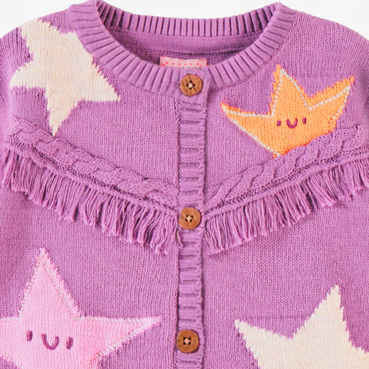 Souris Mini Cardigan mauve en tricot à motifs d'étoiles