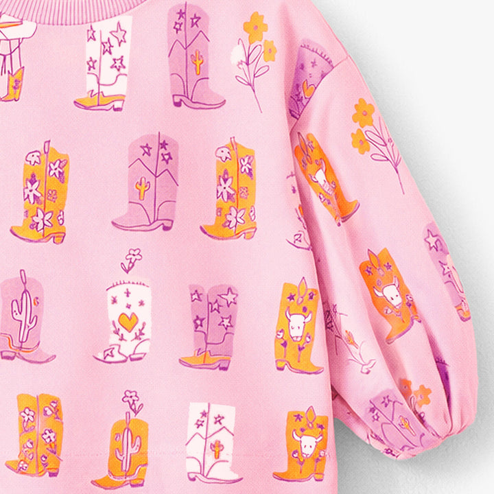 Souris Mini Chandail rose à motifs bottes de cowboy