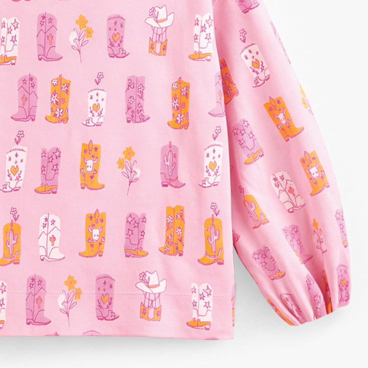 Souris Mini Chandail rose à motifs bottes de cowboy