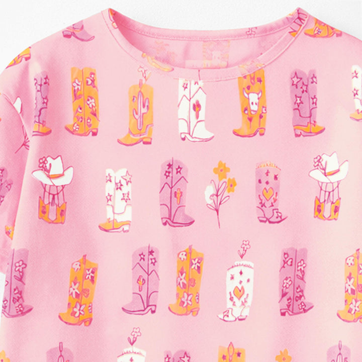 Souris Mini T-shirt rose à motifs bottes de cowboy