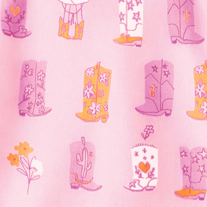 Souris Mini T-shirt rose à motifs bottes de cowboy