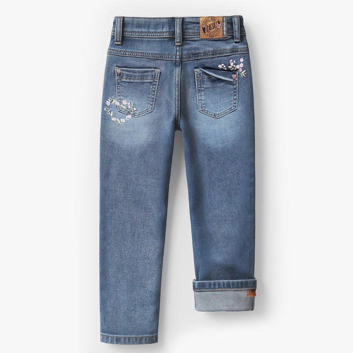 Souris Mini Jean bleu avec broderie florale