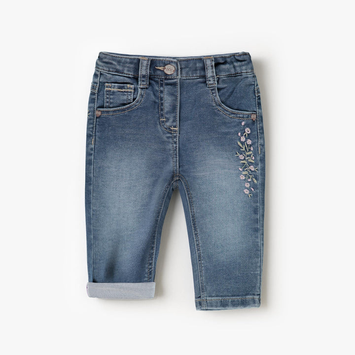 Souris Mini Jean bleu avec broderies florales