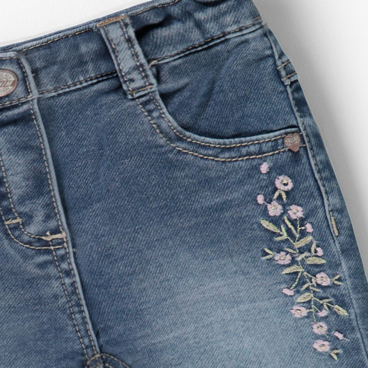 Souris Mini Jean bleu avec broderies florales