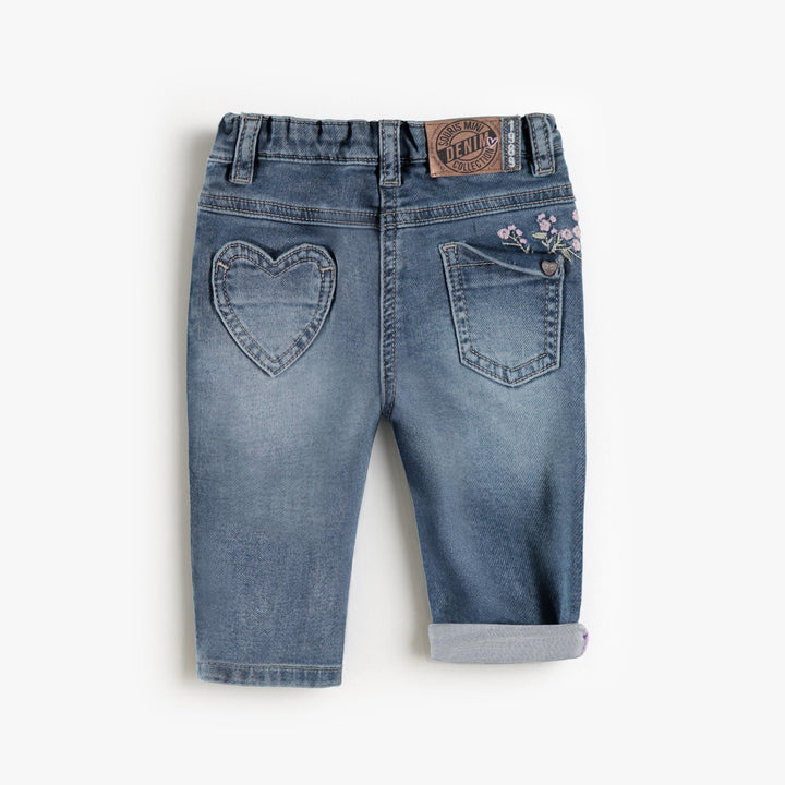 Souris Mini Jean bleu avec broderies florales