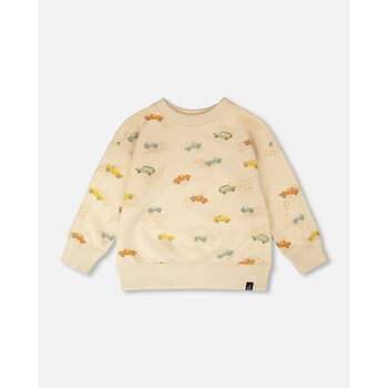 Deux Par Deux Sweat en molleton beige imprimé jeeps