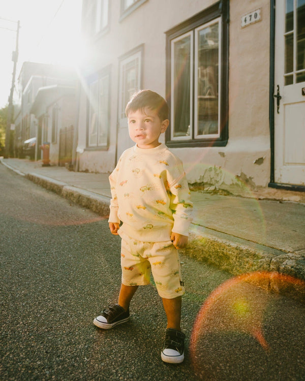 Deux Par Deux Sweat en molleton beige imprimé jeeps