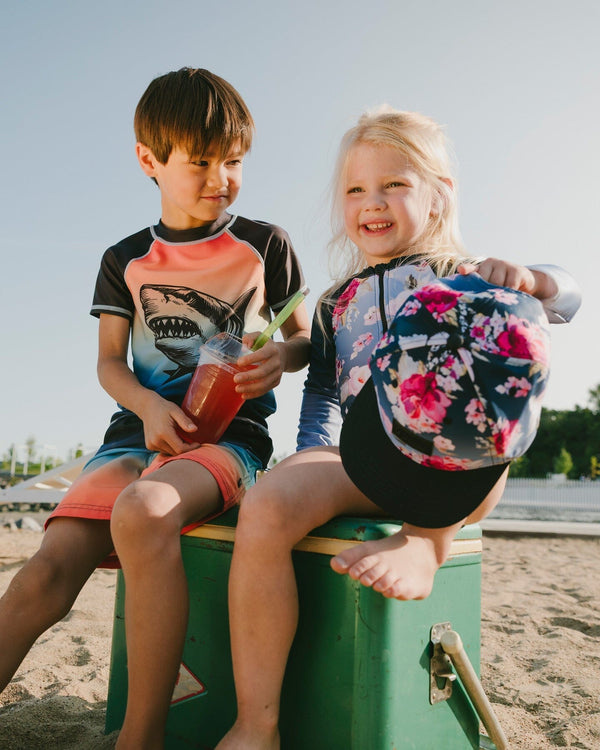 Deux Par Deux Casquette bleu imprimé roses
