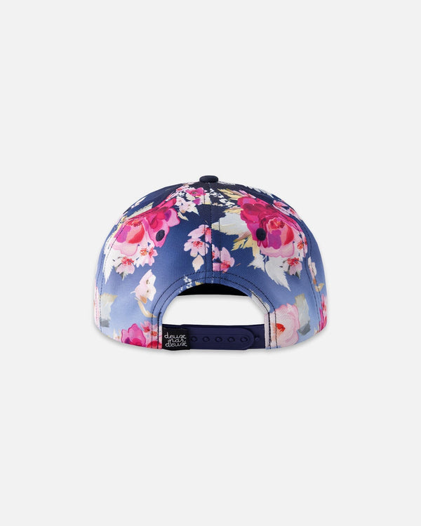 Deux Par Deux Casquette bleu imprimé roses