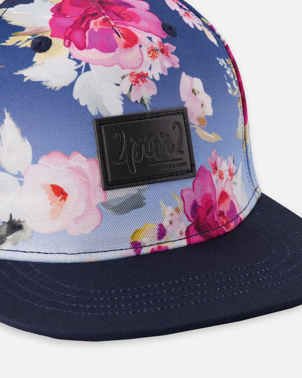 Deux Par Deux Casquette bleu imprimé roses