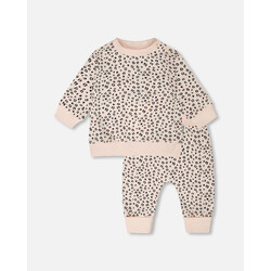 Deux Par Deux Ensemble sweat et pantalon en jersey de coton biologique pêche imprimé animal