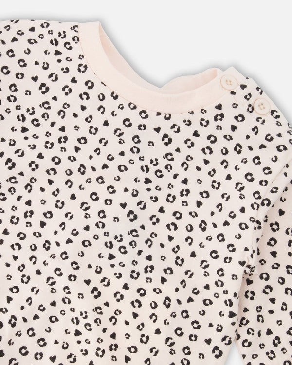 Deux Par Deux Ensemble sweat et pantalon en jersey de coton biologique pêche imprimé animal