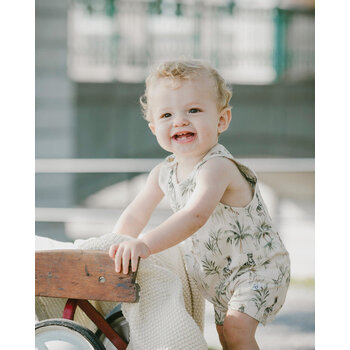 Deux Par Deux Barboteuse en jersey de coton biologique beige imprimé zèbres