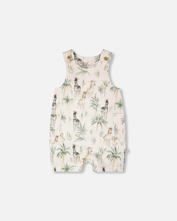 Deux Par Deux Barboteuse en jersey de coton biologique beige imprimé zèbres