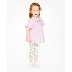 Deux Par Deux Ensemble tunique en jersey et capri en coton lavande et vert imprimé fleurs