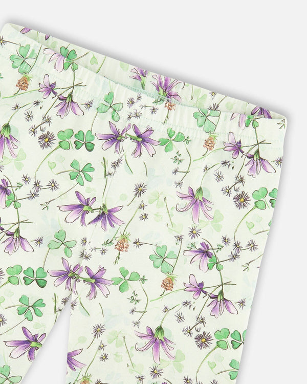 Deux Par Deux Ensemble tunique en jersey et capri en coton lavande et vert imprimé fleurs