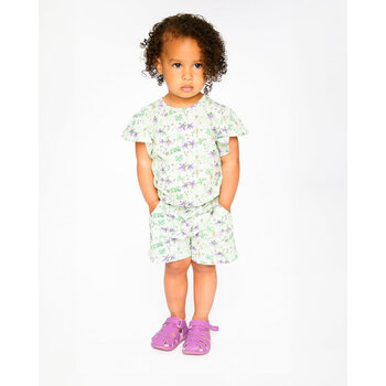 Deux Par Deux T-shirt en jersey vert imprimé fleurs