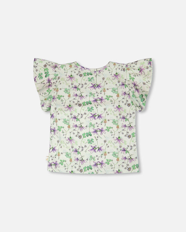 Deux Par Deux T-shirt en jersey vert imprimé fleurs