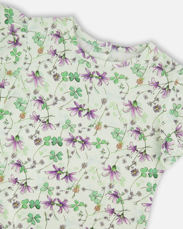Deux Par Deux T-shirt en jersey vert imprimé fleurs