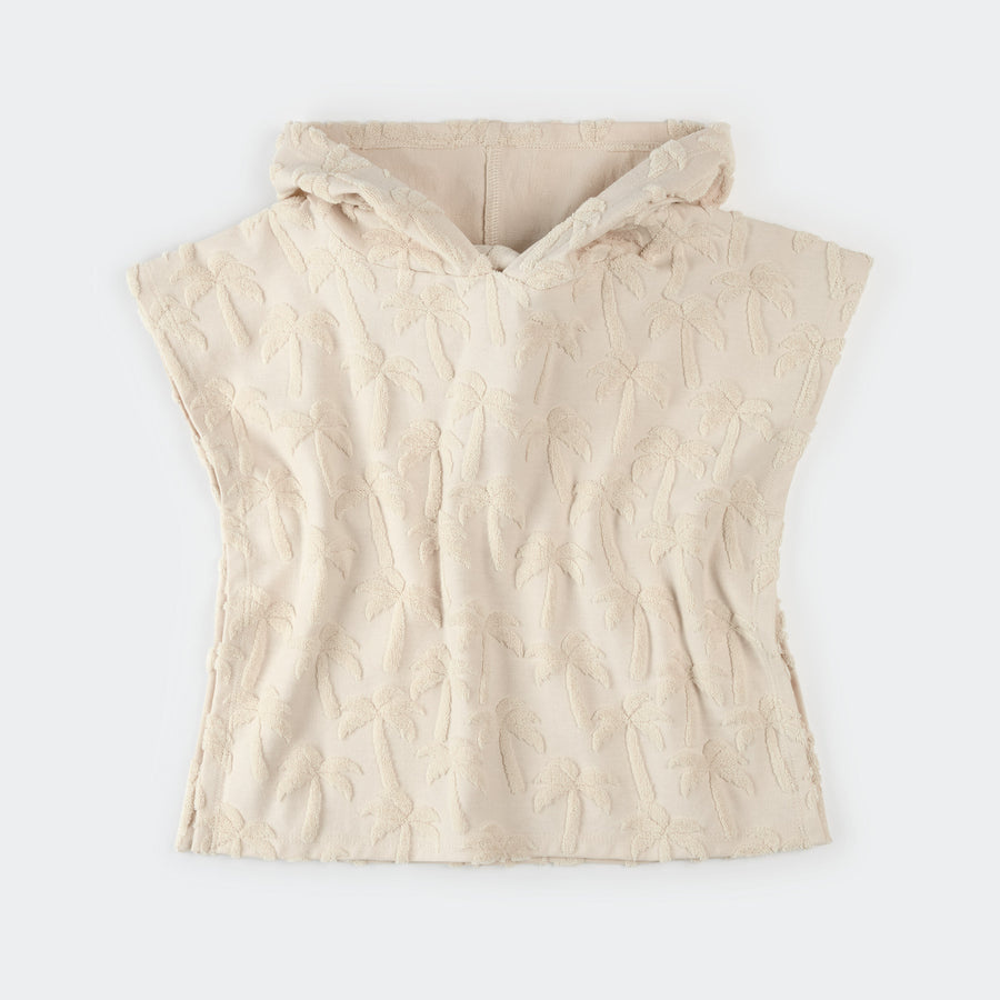 Petit Lem Poncho de plage beige à imprimé palmiers