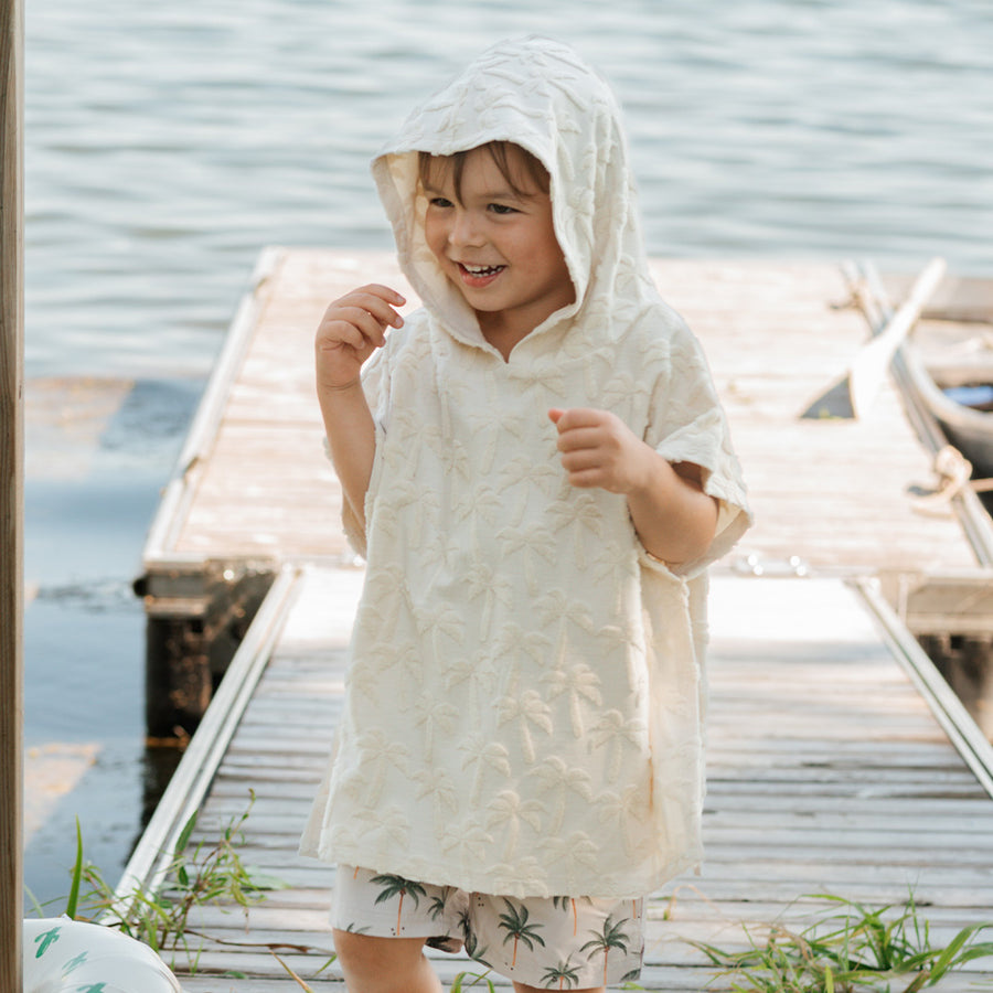 Petit Lem Poncho de plage beige à imprimé palmiers