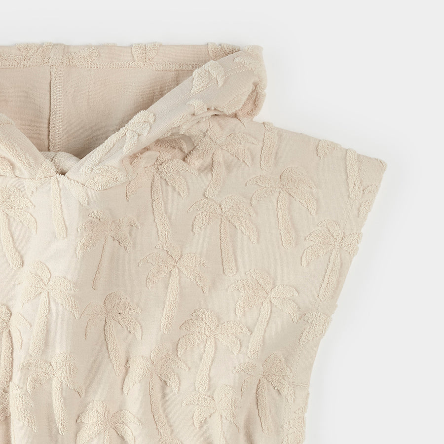 Petit Lem Poncho de plage beige à imprimé palmiers