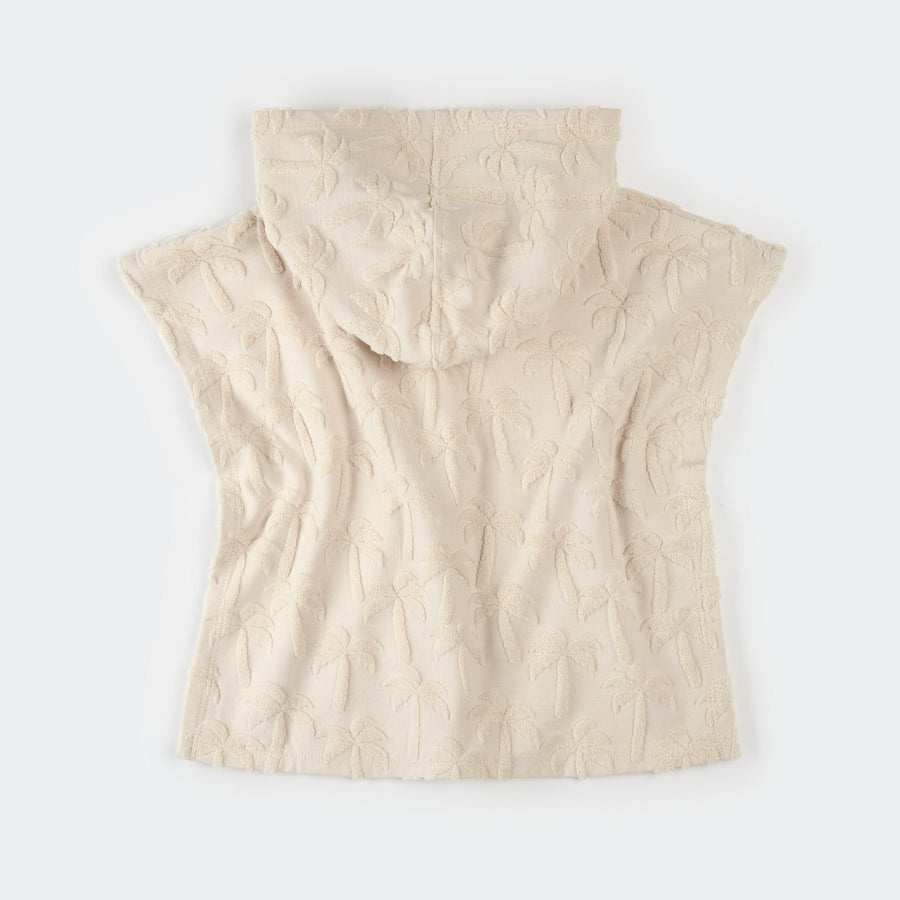 Petit Lem Poncho de plage beige à imprimé palmiers