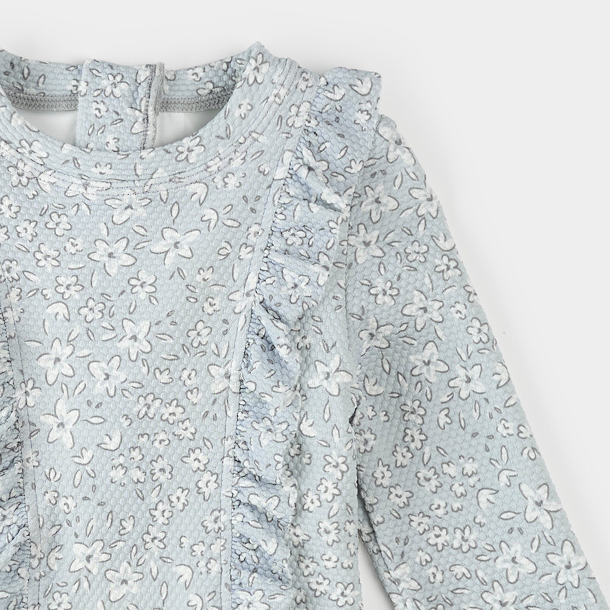 Petit Lem Maillot de bain une-pièce à manches longues bleu poudre à imprimé fleurs rétro