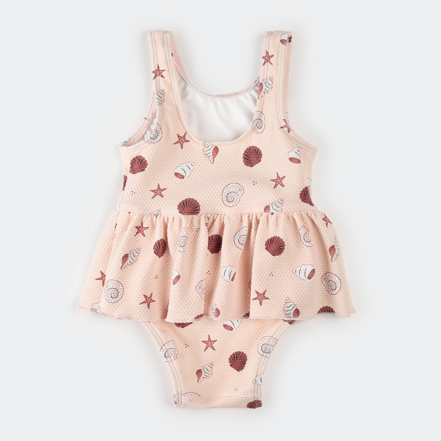 Petit Lem Maillot de bain rose pâle à imprimé coquillages