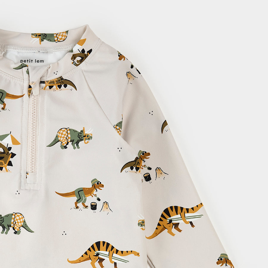 Petit Lem Ensemble maillot dermoprotecteur vert sauge à imprimé dinosaures de plage