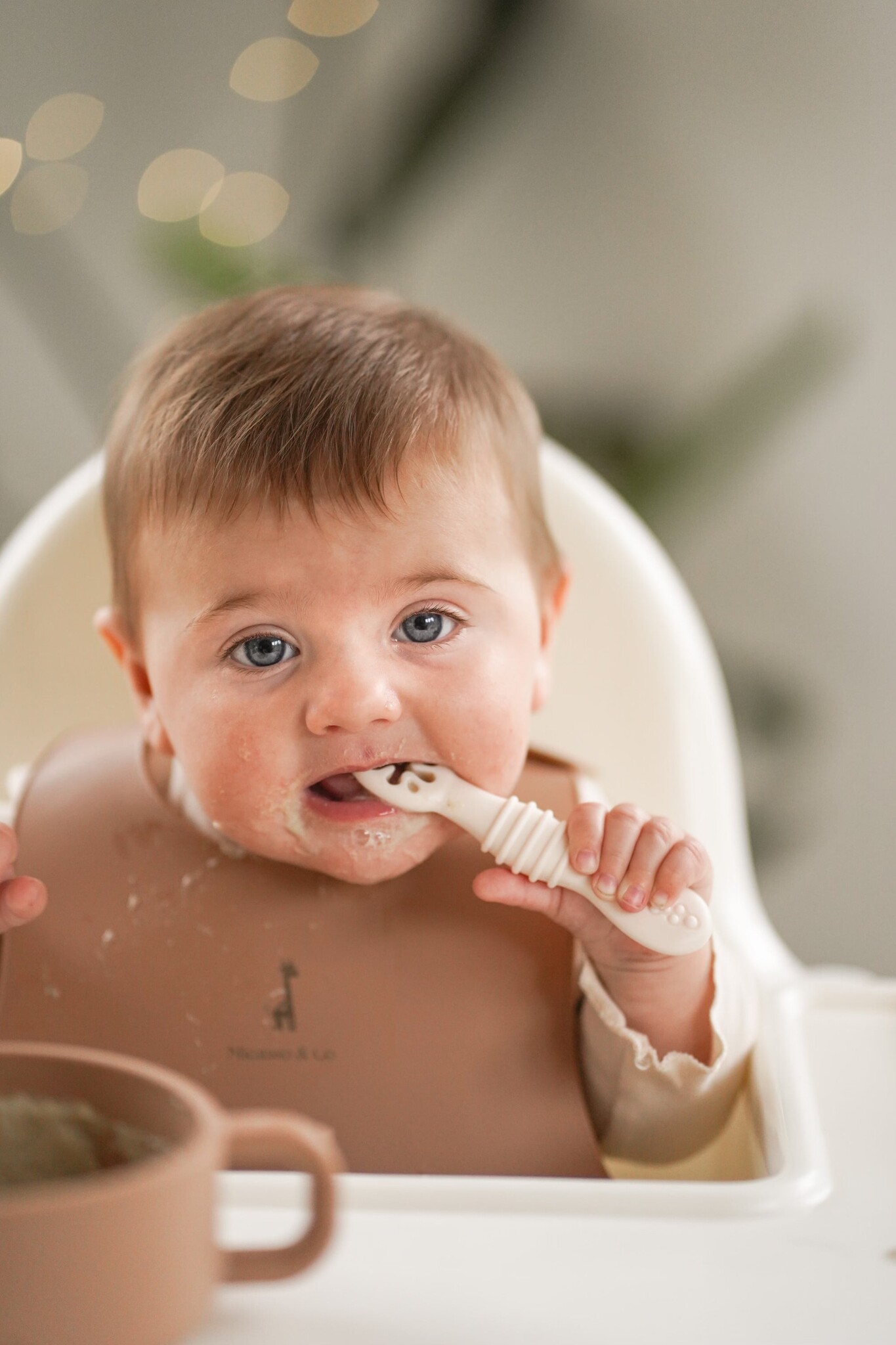 Micasso & co. Les cuillères d'apprentissage en silicone - Vieux rose & Blanc crème