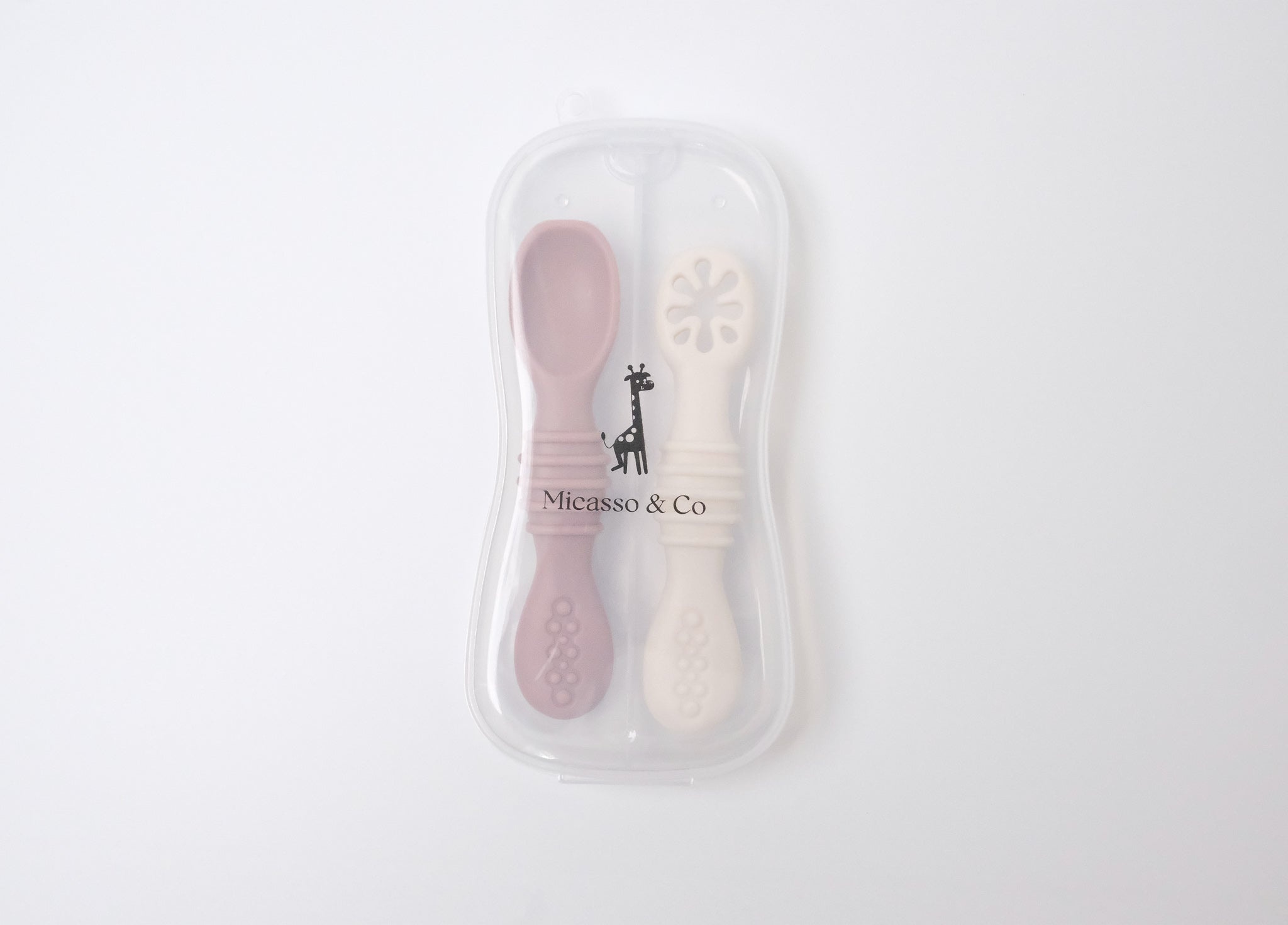 Micasso & co. Les cuillères d'apprentissage en silicone - Vieux rose & Blanc crème