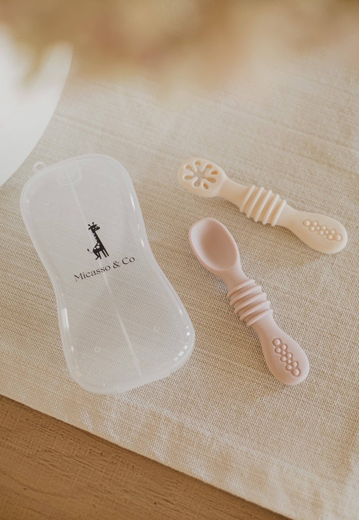 Micasso & co. Les cuillères d'apprentissage en silicone - Vieux rose & Blanc crème