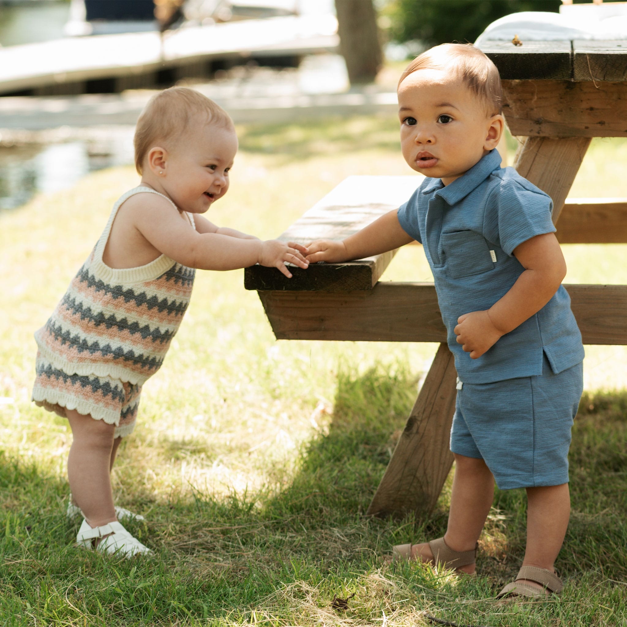 Petit Lem Ensemble en coton organique - Dusty blue
