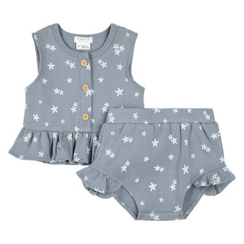 Petit Lem Ensemble avec bloomer imprimé d'étoile de mer - Dusty blue