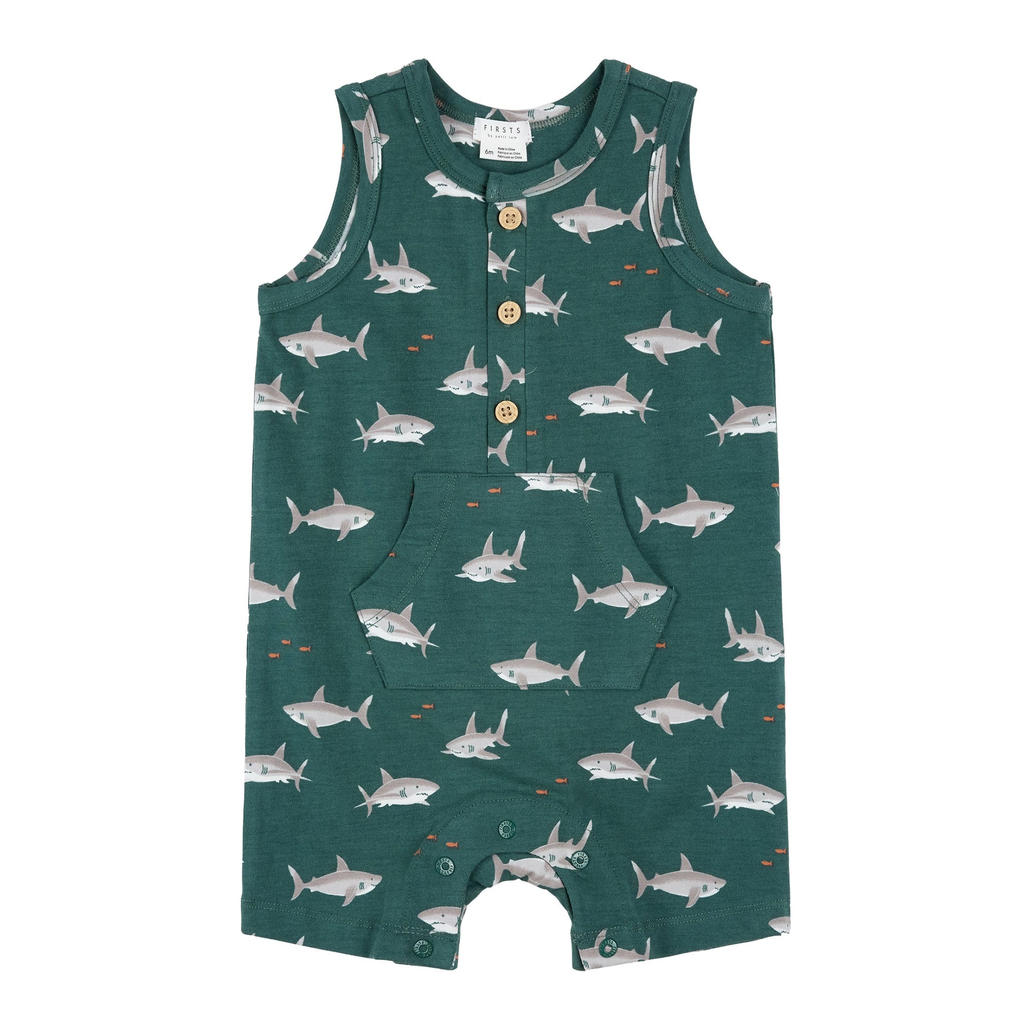 Petit Lem Romper à imprimé de requin - Teal