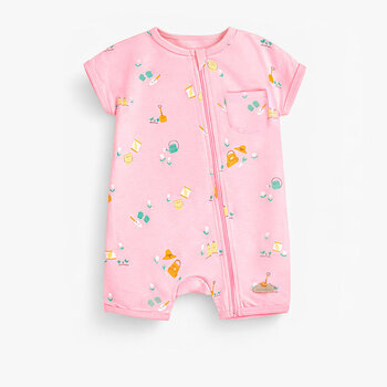 Souris Mini Pyjama une pièce rose à motifs