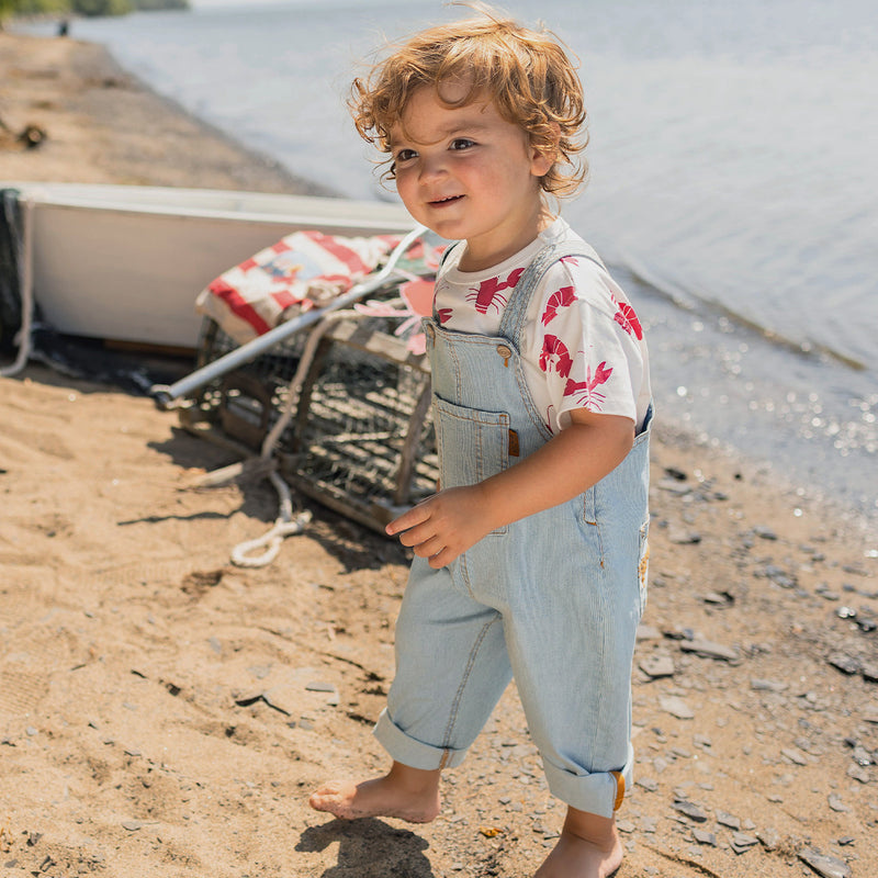 Souris Mini Salopette bleu pâle en denim à rayures
