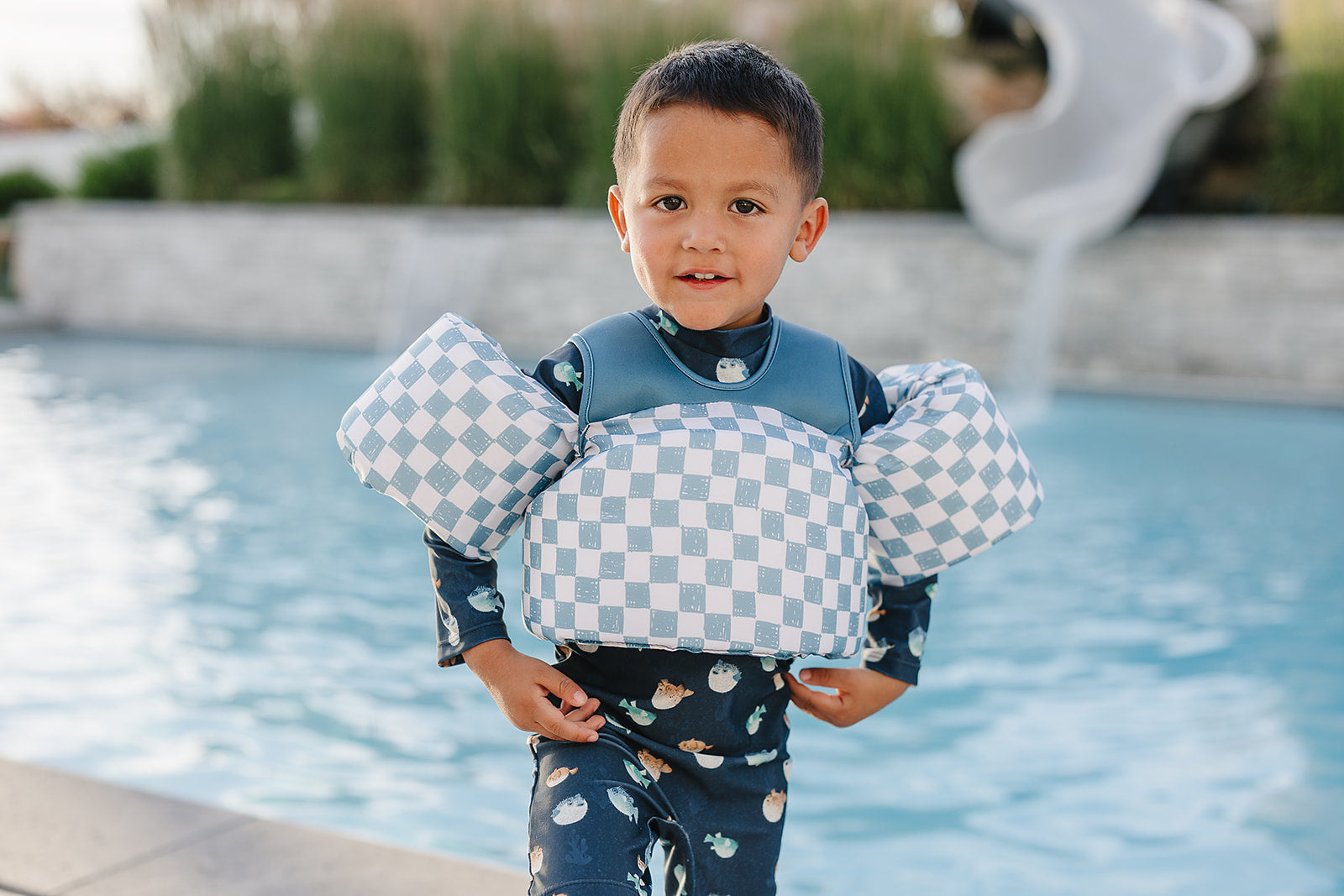 Current Tyed Clothing Flotteurs - Blue checkers (2-6ans | 22lbs-66lbs)