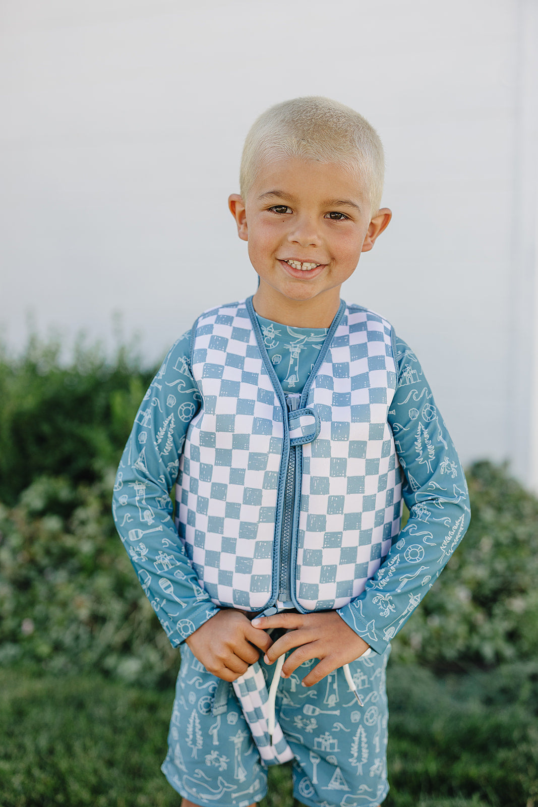 Current Tyed Clothing Gilet de natation - Blue checkers - Small (1-3ans | 22lbs-40lbs)