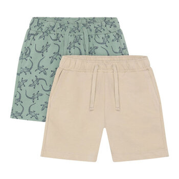 minymo Short en coton ouaté (2-pack) - Gecko green / Beige