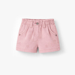 Souris Mini Short rose en denim avec broderies de fleurs
