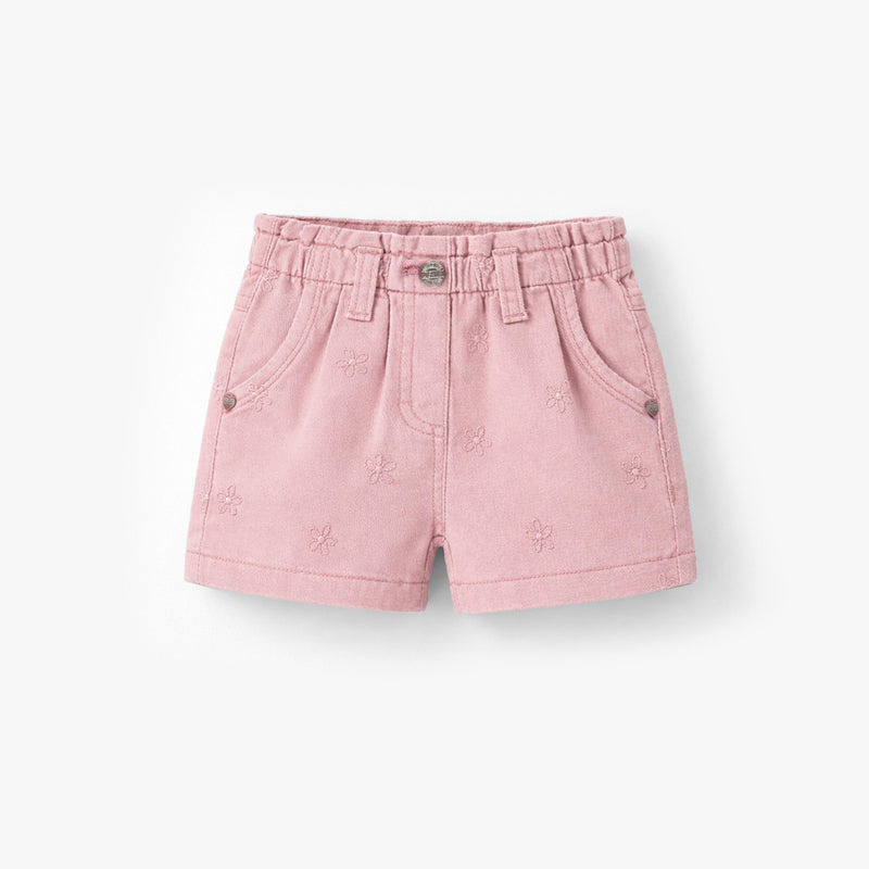 Souris Mini Short rose en denim avec broderies de fleurs